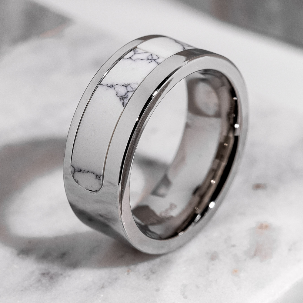 Mens marble 2025 wedding band