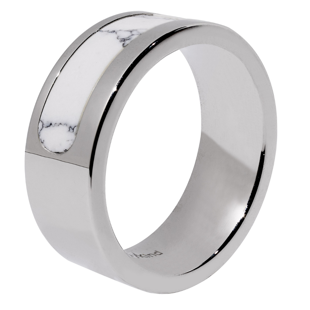 stainless steel ring with white marble, strength band, mindfulness practice, anxiety management